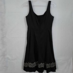 Nine West Black Satin Sleeveless Fit and Flare Dress Rhinestone Hem Size 6